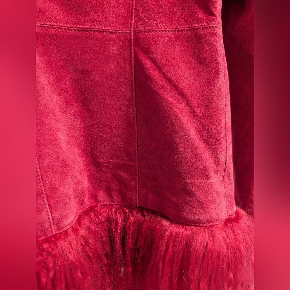 90s Danier Penny Lane Jacket - Pink Suede With Mongolian Wool Trim - Picture 12 of 13